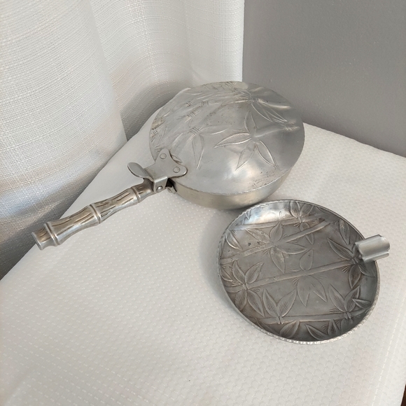 Everlast Silent Butler W Ashtray Insert Bamboo Print Aluminum Hand Forged - Picture 3 of 8